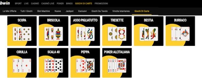 giochi carte bwin